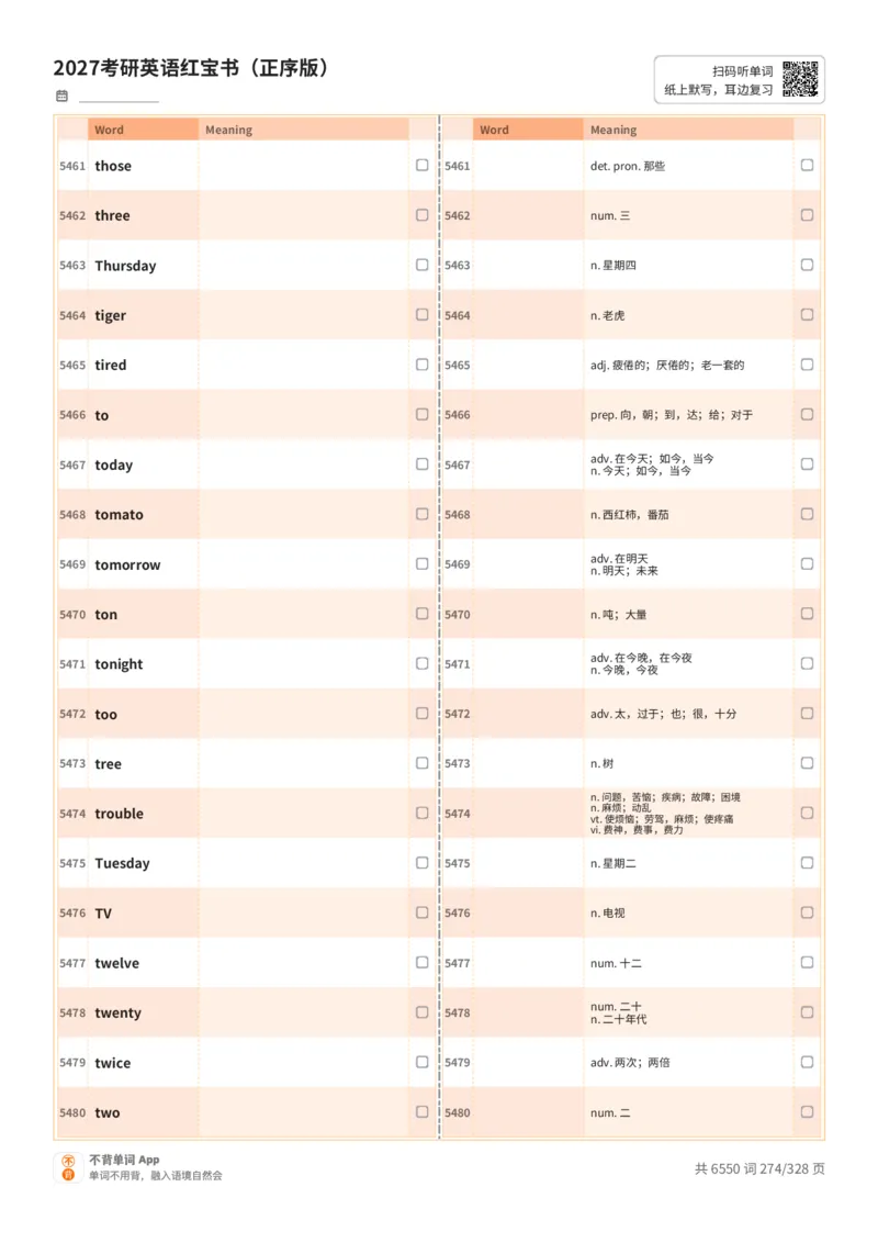 2027考研英语红宝书（正序版）A4默写版_27考研真题_考研英语一、二真题+解析（1994-2026）_03.红宝书_默写本(含正序、乱序、中英对照版)_正序版-对照中+英默写
