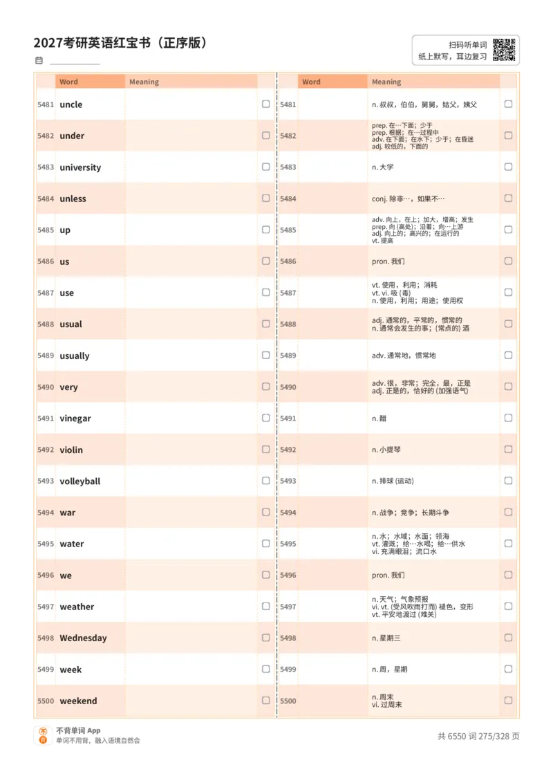 2027考研英语红宝书（正序版）A4默写版_27考研真题_考研英语一、二真题+解析（1994-2026）_03.红宝书_默写本(含正序、乱序、中英对照版)_正序版-对照中+英默写