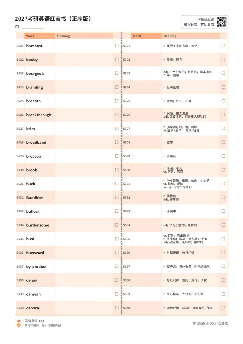 2027考研英语红宝书（正序版）A4默写版_27考研真题_考研英语一、二真题+解析（1994-2026）_03.红宝书_默写本(含正序、乱序、中英对照版)_正序版-对照中+英默写