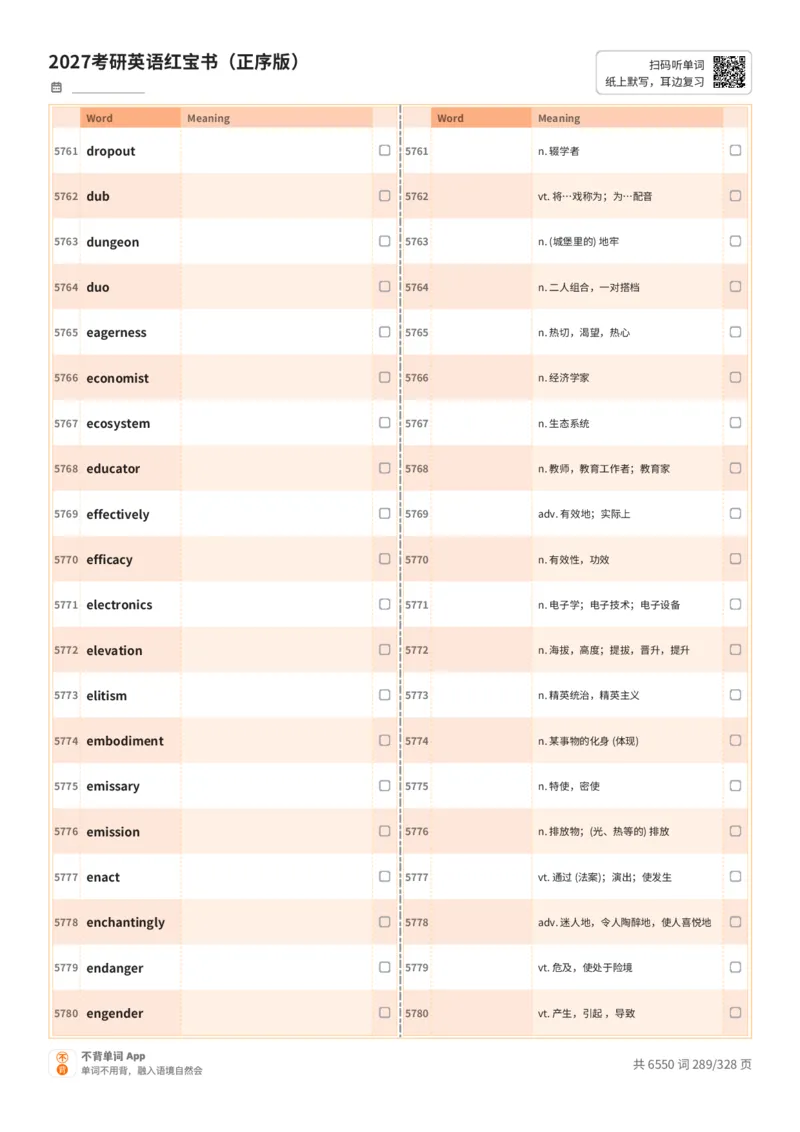2027考研英语红宝书（正序版）A4默写版_27考研真题_考研英语一、二真题+解析（1994-2026）_03.红宝书_默写本(含正序、乱序、中英对照版)_正序版-对照中+英默写