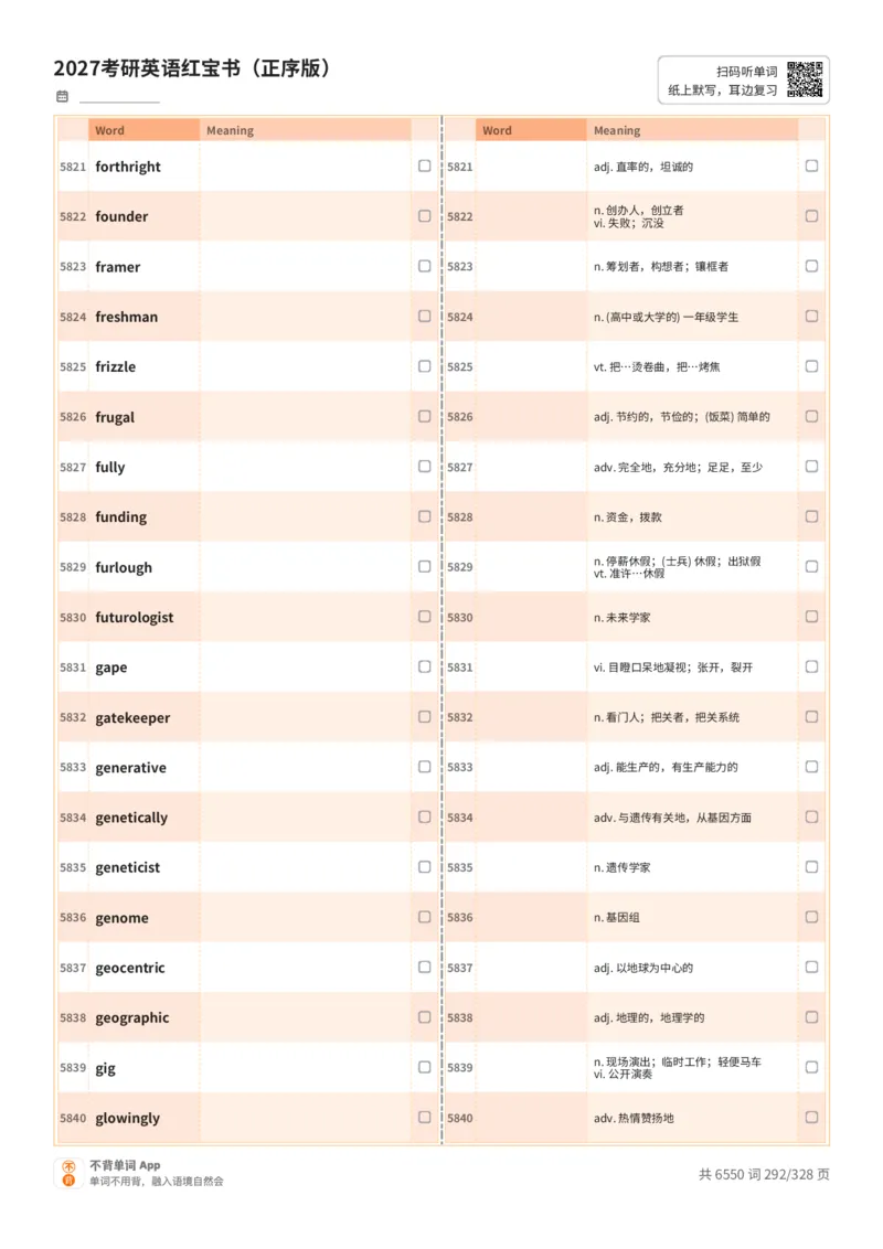 2027考研英语红宝书（正序版）A4默写版_27考研真题_考研英语一、二真题+解析（1994-2026）_03.红宝书_默写本(含正序、乱序、中英对照版)_正序版-对照中+英默写