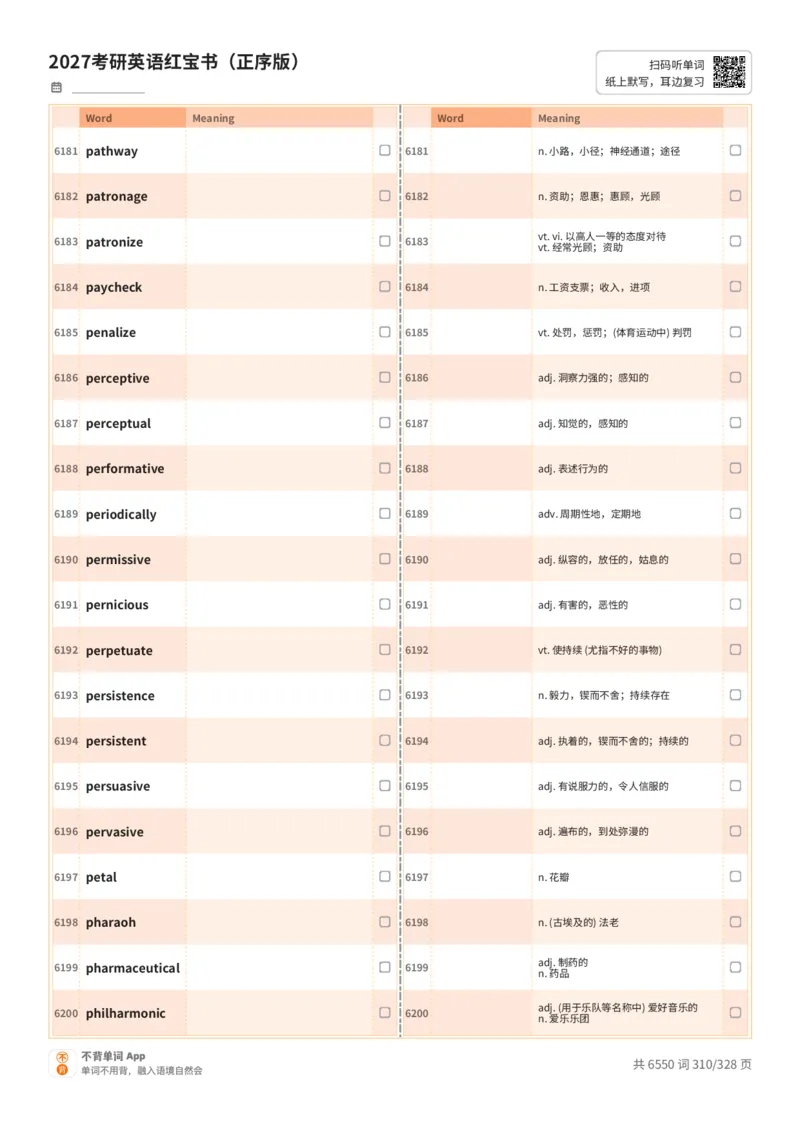 2027考研英语红宝书（正序版）A4默写版_27考研真题_考研英语一、二真题+解析（1994-2026）_03.红宝书_默写本(含正序、乱序、中英对照版)_正序版-对照中+英默写