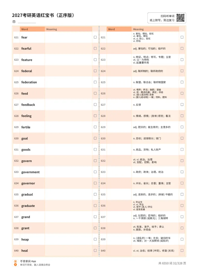 2027考研英语红宝书（正序版）A4默写版_27考研真题_考研英语一、二真题+解析（1994-2026）_03.红宝书_默写本(含正序、乱序、中英对照版)_正序版-对照中+英默写