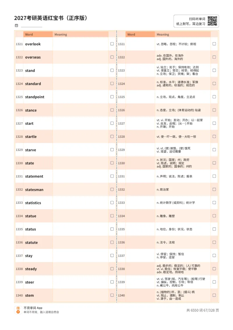 2027考研英语红宝书（正序版）A4默写版_27考研真题_考研英语一、二真题+解析（1994-2026）_03.红宝书_默写本(含正序、乱序、中英对照版)_正序版-对照中+英默写