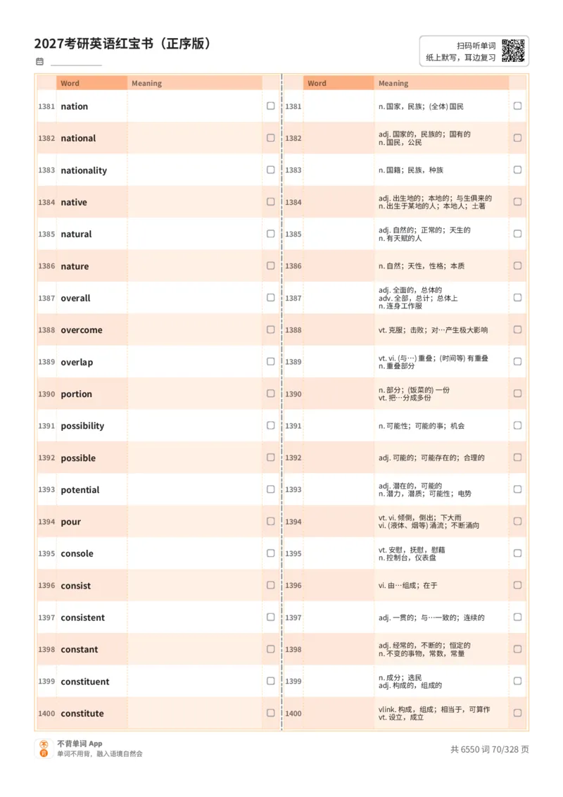 2027考研英语红宝书（正序版）A4默写版_27考研真题_考研英语一、二真题+解析（1994-2026）_03.红宝书_默写本(含正序、乱序、中英对照版)_正序版-对照中+英默写