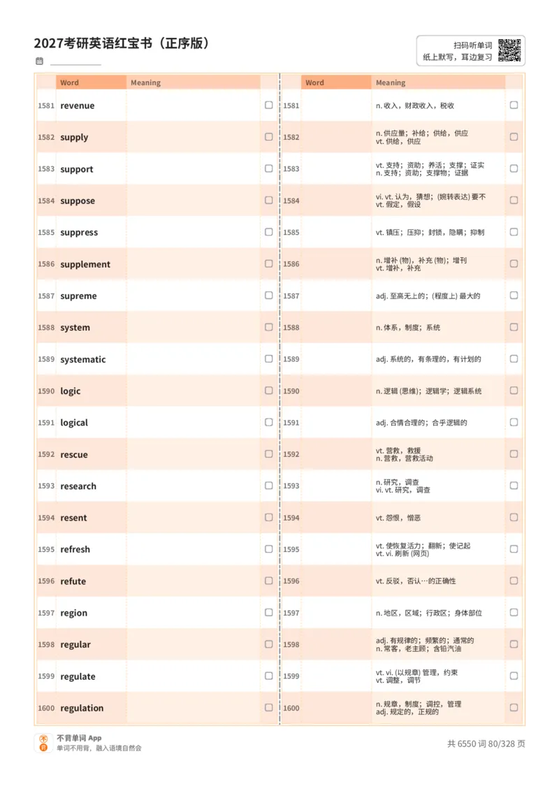2027考研英语红宝书（正序版）A4默写版_27考研真题_考研英语一、二真题+解析（1994-2026）_03.红宝书_默写本(含正序、乱序、中英对照版)_正序版-对照中+英默写