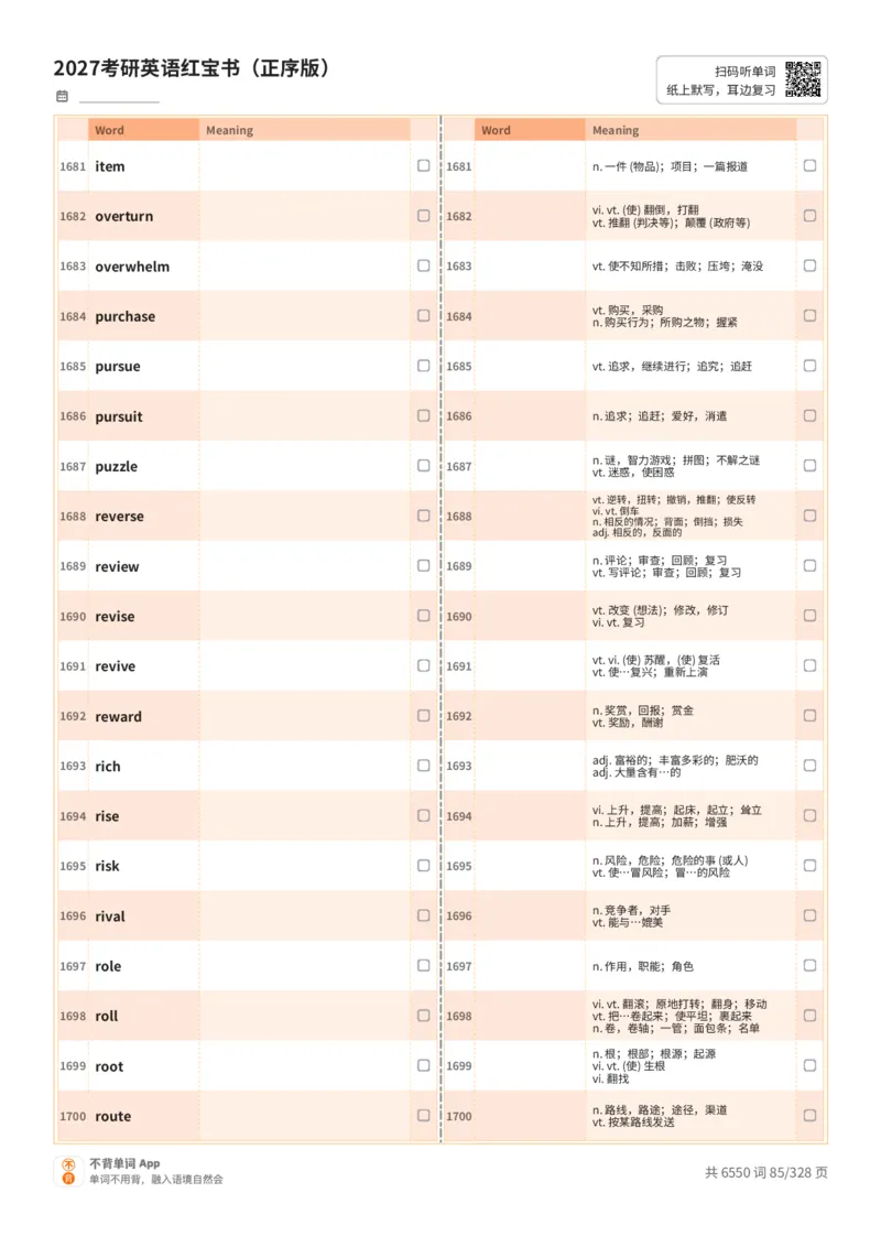 2027考研英语红宝书（正序版）A4默写版_27考研真题_考研英语一、二真题+解析（1994-2026）_03.红宝书_默写本(含正序、乱序、中英对照版)_正序版-对照中+英默写