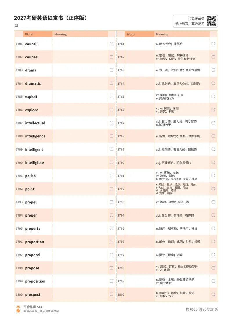 2027考研英语红宝书（正序版）A4默写版_27考研真题_考研英语一、二真题+解析（1994-2026）_03.红宝书_默写本(含正序、乱序、中英对照版)_正序版-对照中+英默写