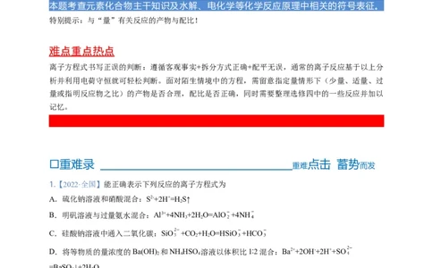 点击04『进阶方程』离子方程式--2023年高考化学热点&middot;重点&middot;难点（全国通用）（解析版）_05高考化学_通用版（老高考）复习资料_2023年复习资料_专项复习