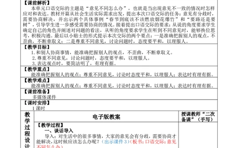 口语交际：意见不同怎么办优质版教案_25秋1-6年级语文上册课件教案_25秋统编版语文六年级上册_统编版语文六年级上册教学资源包（25秋七彩课堂）_6.第六单元_口语交际：意见不同怎么办