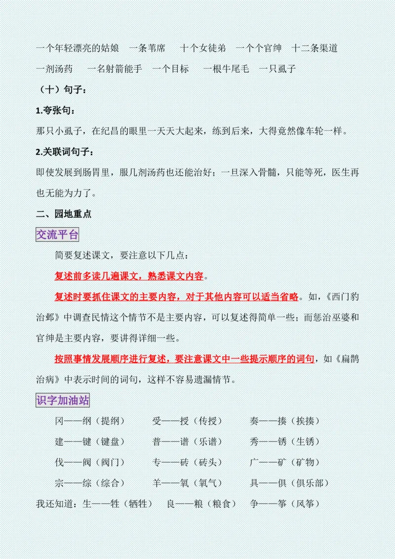 四年级上册各单元各课知识点归纳(1)_小学1-6年级常用的上册资源汇总_四年级上册资料(1)