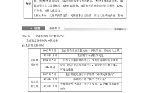 板块二　第七单元　第18讲　北洋军阀统治时期的政治、经济与文化_07高考历史_2025年新高考资料_一轮复习_2025高考大一轮复习历史（人教版）_学生用书Word版文档全书