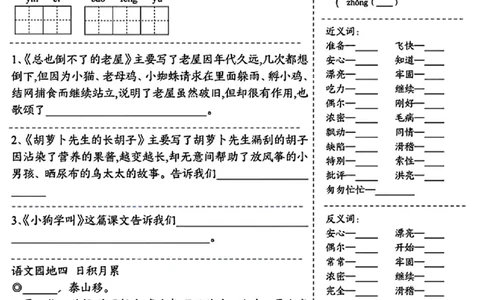 三年级上册语文1-4单元基础知识默写单(1)_小学1-6年级常用的上册资源汇总_三年级上册资料(1)