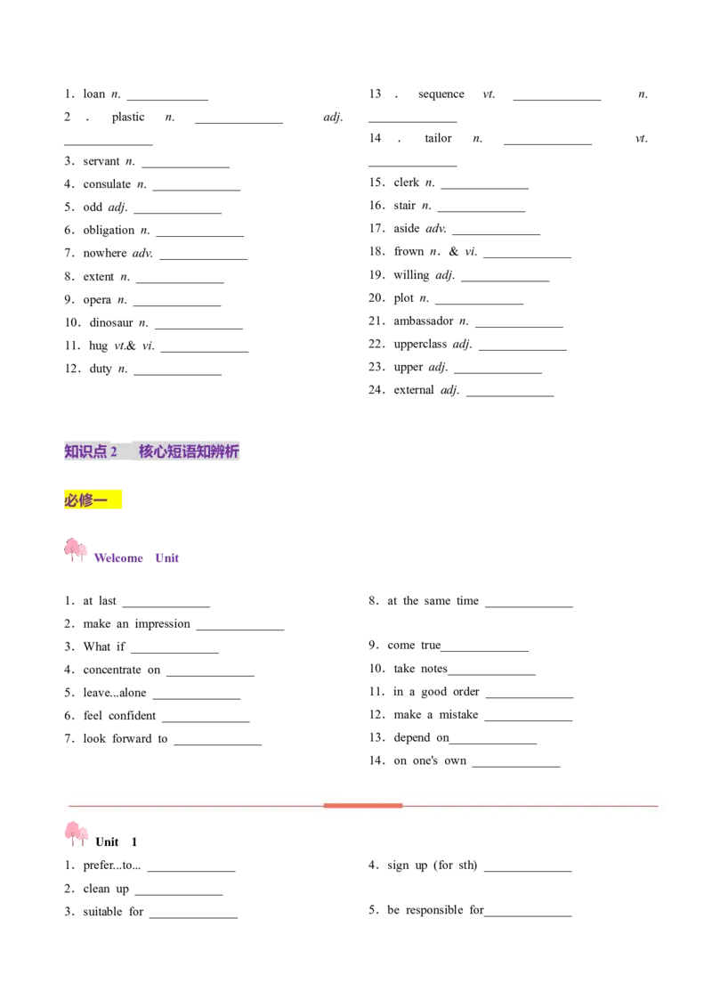 第01讲单词+短语（必修1~必修3）重点易考单词变形+词义辨析（讲义）（原卷版）_03高考英语_新高考复习资料_2025年新高考复习_词汇