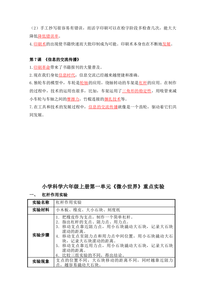 六上科学知识点总结(1)_小学1-6年级常用的上册资源汇总_六年级上册资料(1)