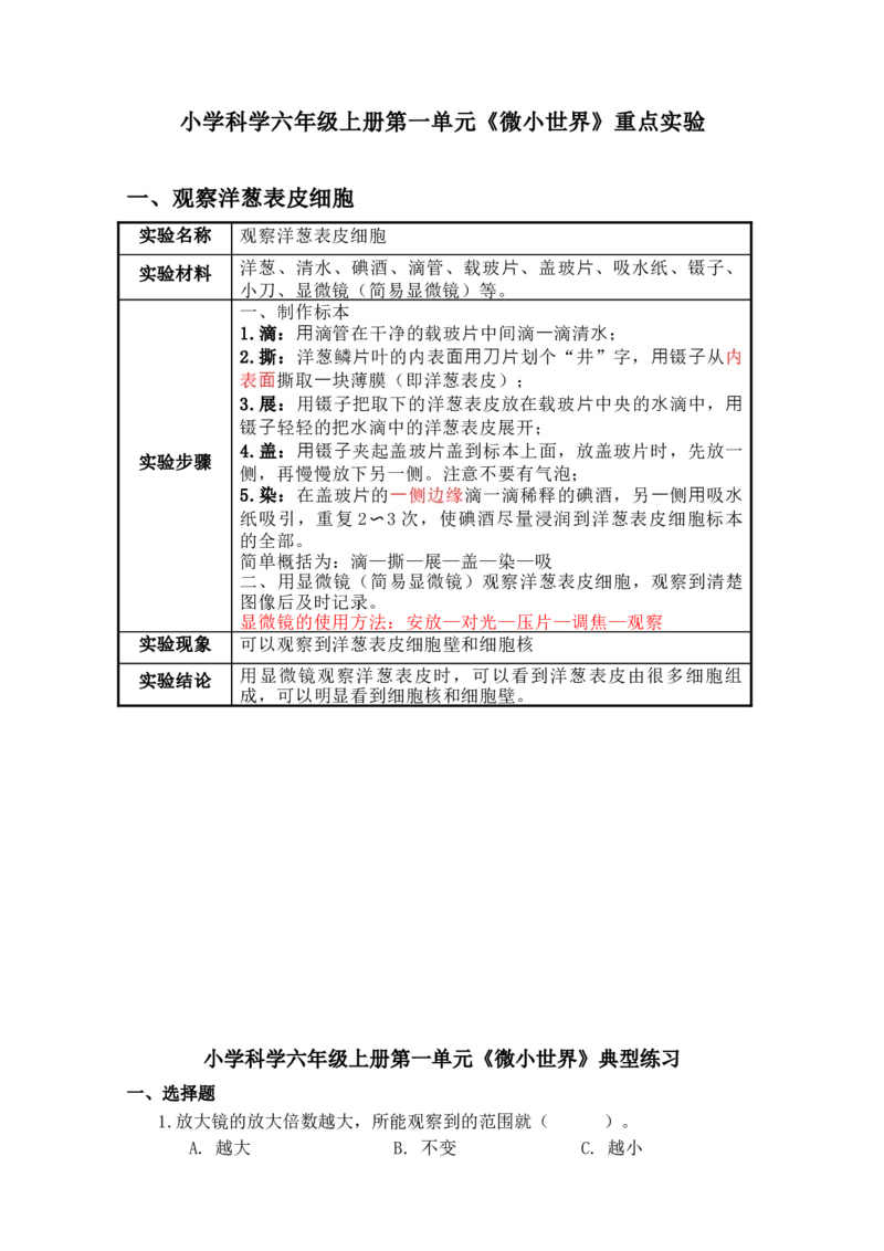 六上科学知识点总结(1)_小学1-6年级常用的上册资源汇总_六年级上册资料(1)