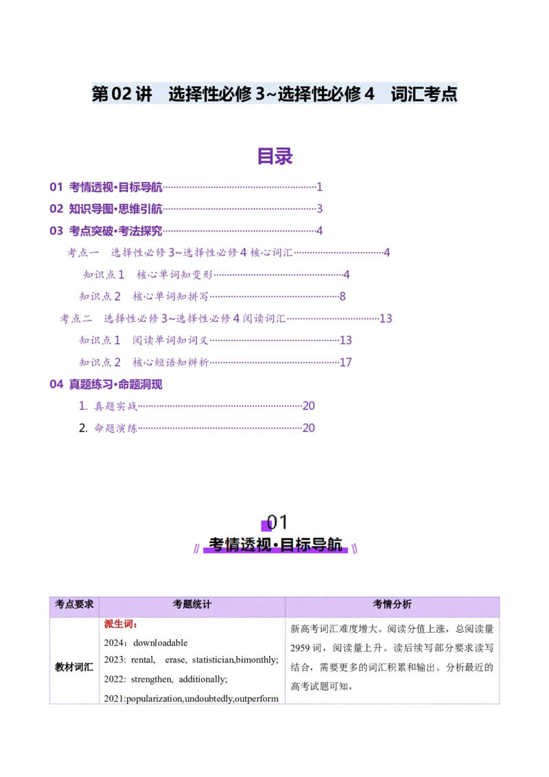 第03讲单词+短语（选择性必修三~选择性必修四）重点易考单词变形+词义辨析（讲义）（原卷版）_03高考英语_2025年新高考资料_一轮复习_词汇