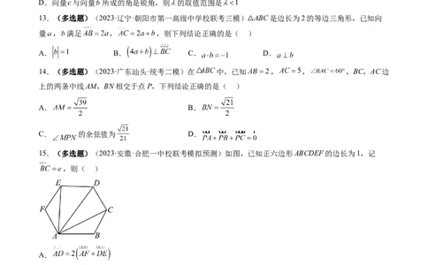 第02讲平面向量的数量积及其应用（练习）（原卷版）_02高考数学_新高考复习资料_2024年新高考资料_一轮复习资料_完2024年高考数学一轮复习讲练测(课件+讲义+练习)（新高考）
