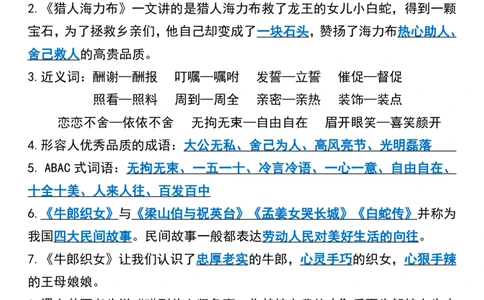五年级上册语文1-4单元《高频考点汇总》1(1)_小学1-6年级常用的上册资源汇总_五年级上册资料(1)