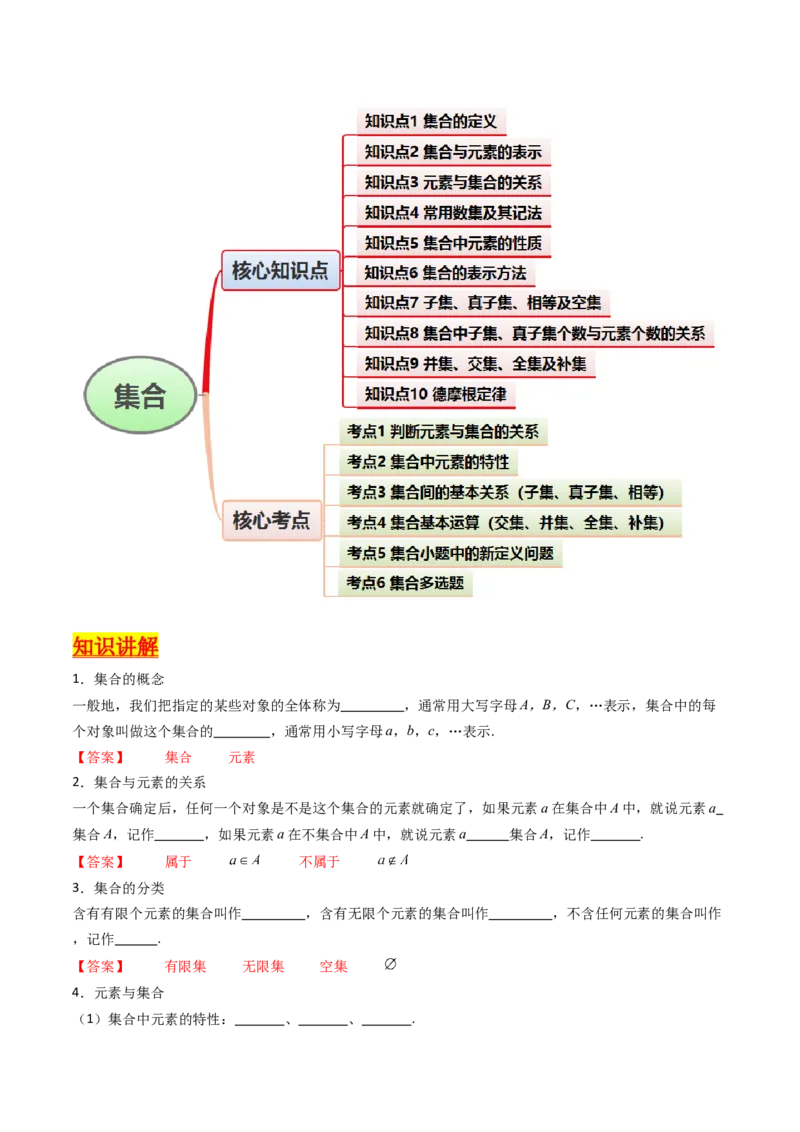 第01讲集合（解析版）_02高考数学_新高考复习资料_2025年新高考复习_备战2025年高考数学一轮复习考点帮（新高考通用）
