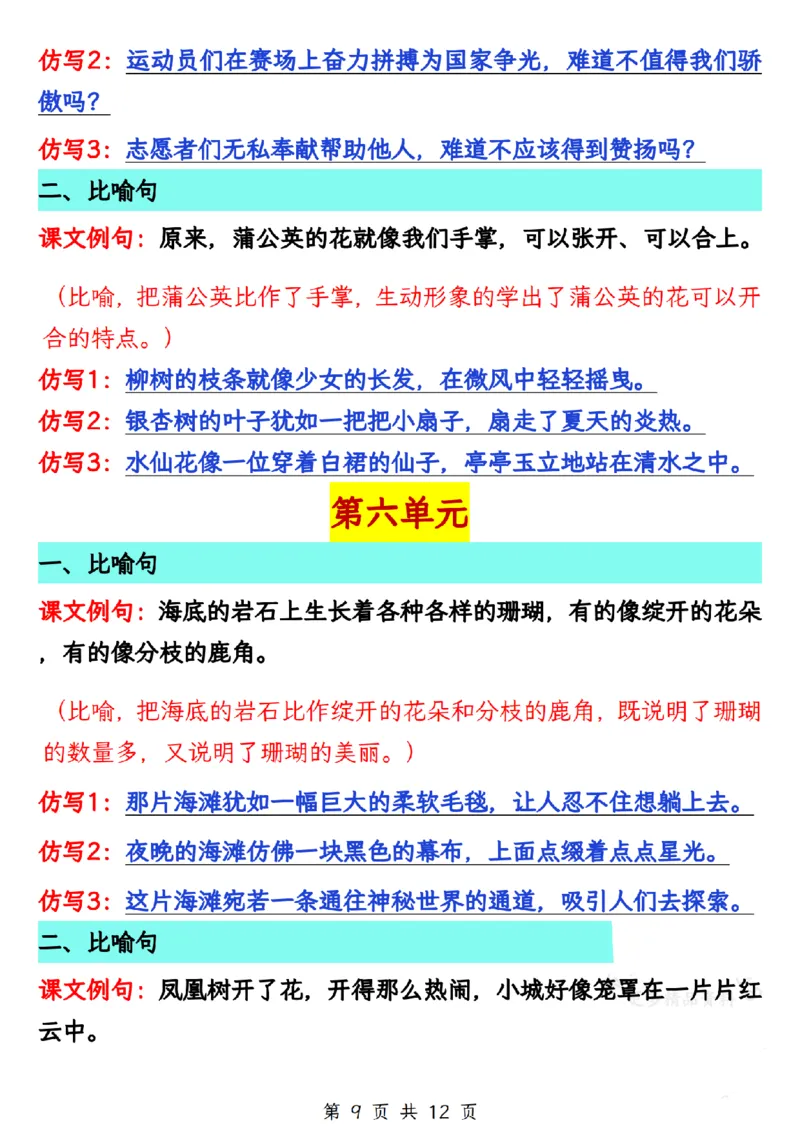 三年级上册语文仿写句子总汇(1)_小学1-6年级常用的上册资源汇总_一年级上册资料