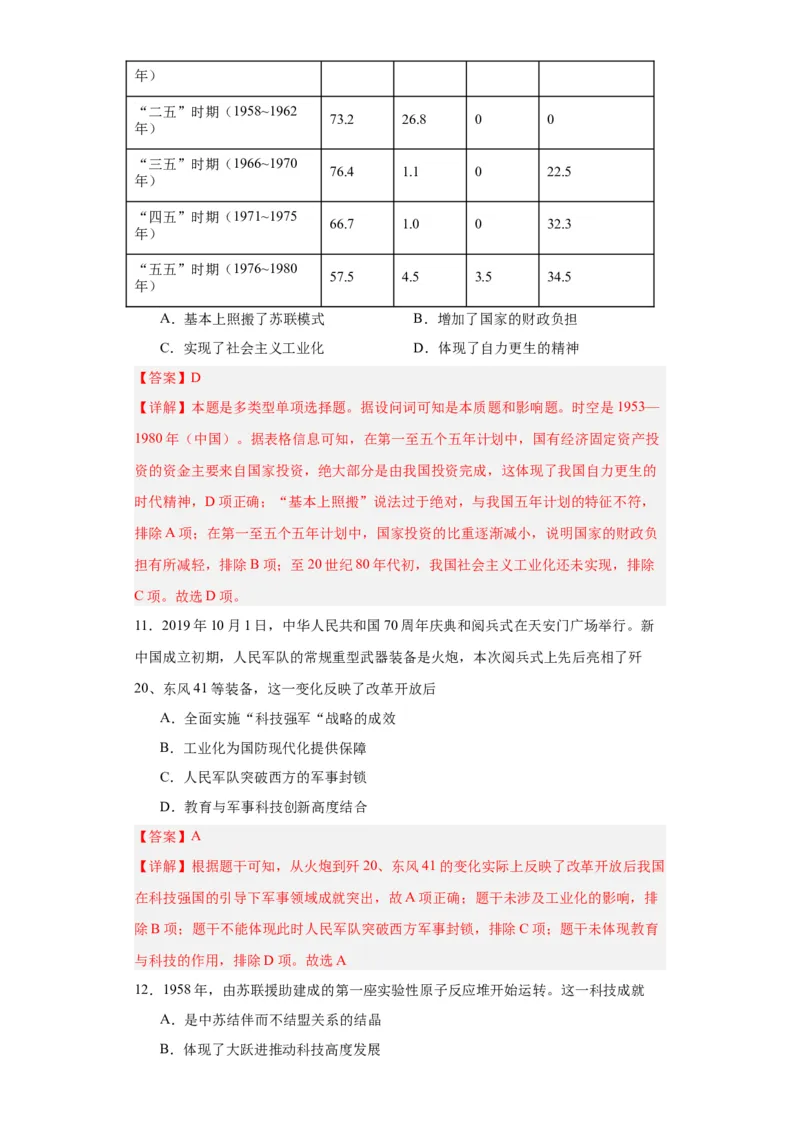 社会主义建设在探索中曲折发展专项练习--2024届高三历史统编版二轮复习解析版_07高考历史_2024年新高考资料_2.2024二轮复习_2024届高三历史统编版二轮复习专项训练