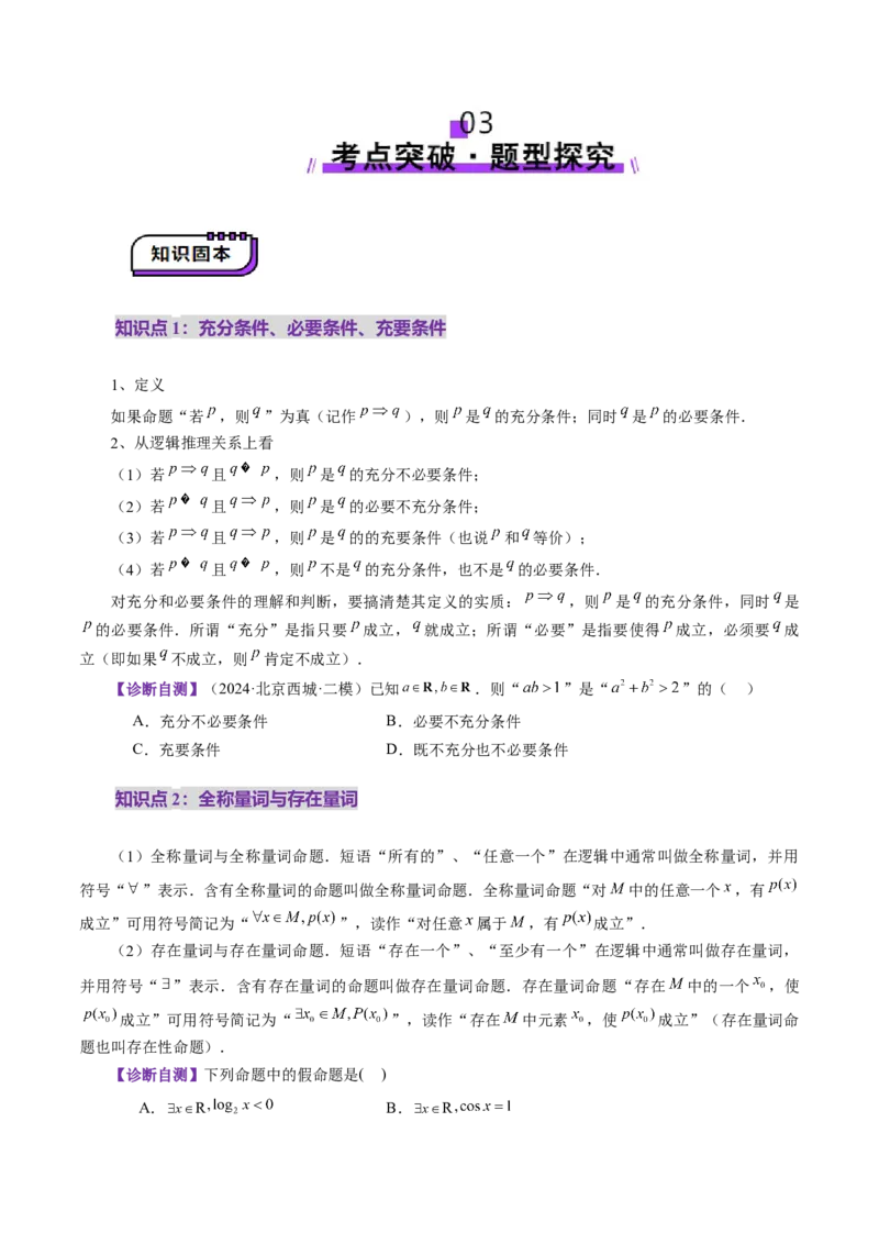 第02讲常用逻辑用语（五大题型）（讲义）（原卷版）_02高考数学_新高考复习资料_2025年新高考复习_2025年高考数学一轮复习讲练测（新教材新高考，含2024高考真题）