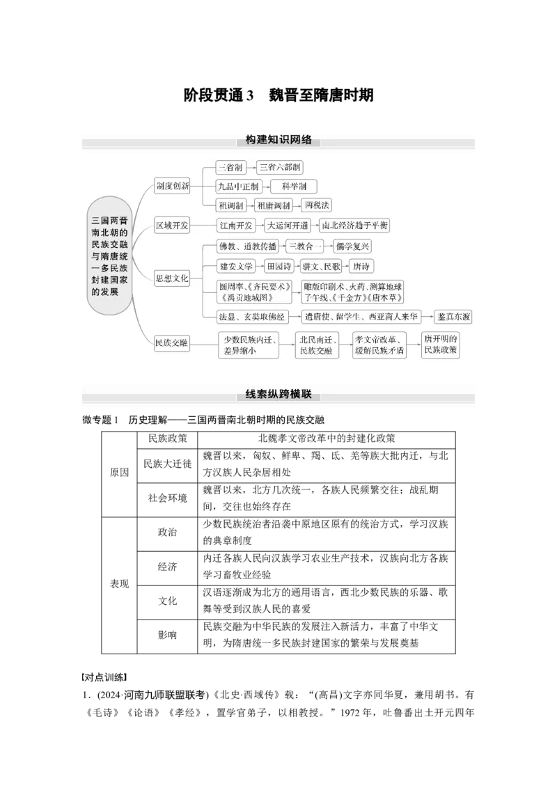 板块一　第三单元　阶段贯通3　魏晋至隋唐时期_07高考历史_2025年新高考资料_一轮复习_2025高考大一轮复习讲义+课件精准备考2025年新高三历史一轮复习备课课件（完结）