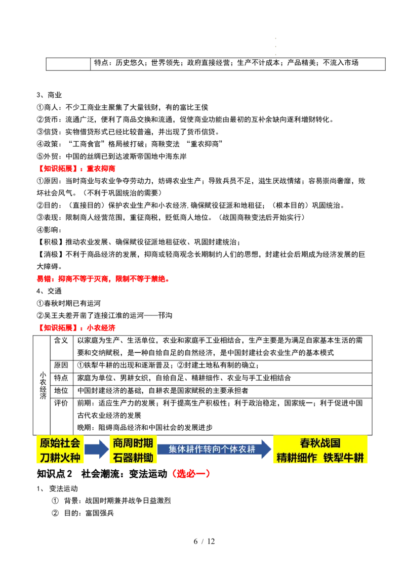 第02讲诸侯纷争与变法运动（讲义）（原卷版）_07高考历史_新高考复习资料_2024年新高考复习资料_一轮复习资料_完2024年高考历史一轮复习讲练测(课件+讲义+练习)（新高考）