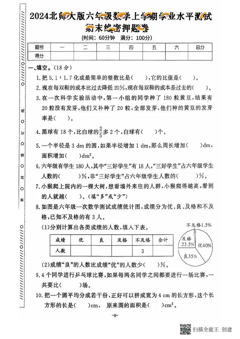 六年级期末数学北师大版_小学1-6年级常用的上册资源汇总_六年级上册资料(1)