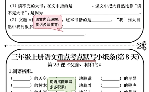 三年级上册重点考点默写小纸条_小学1-6年级常用的上册资源汇总_三年级上册资料(1)