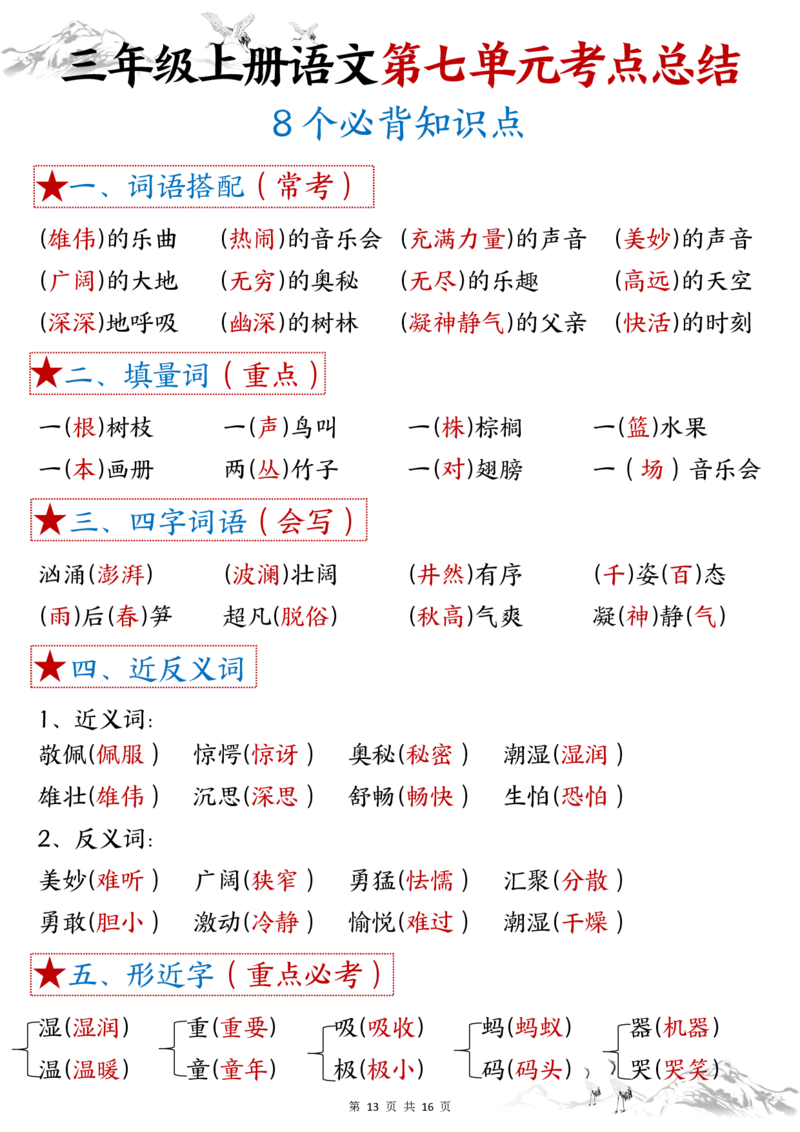 三年级上册语文1-8单元考点(1)(1)_小学1-6年级常用的上册资源汇总_三年级上册资料(1)
