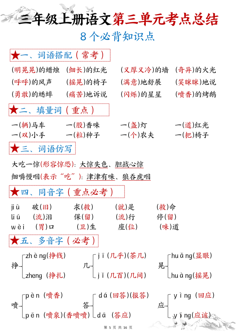 三年级上册语文1-8单元考点(1)(1)_小学1-6年级常用的上册资源汇总_三年级上册资料(1)