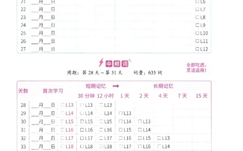27考研词汇闪过抗遗忘时间规划打卡表_27考研真题_考研英语一、二真题+解析（1994-2026）_考研词汇默写本合集_02.词汇闪过_附册（共9本）