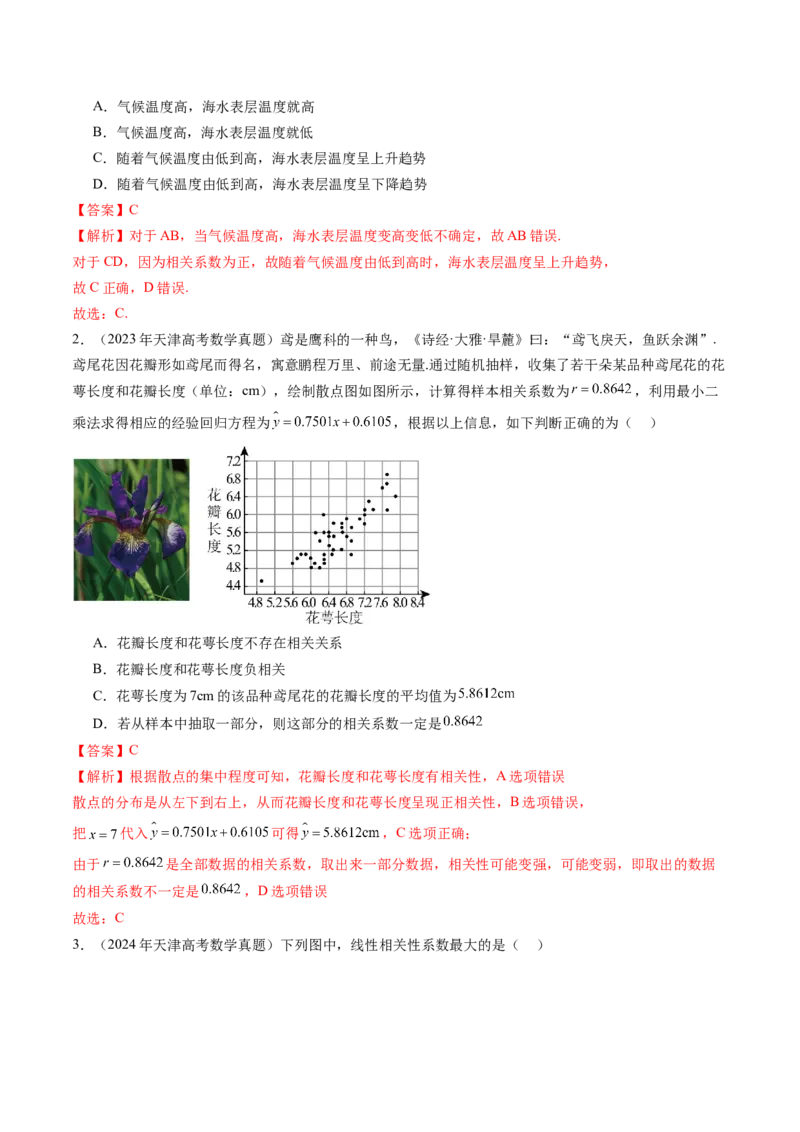 第02讲成对数据的统计分析（五大题型）（讲义）（解析版）_2025年新高考资料_一轮复习_2025年高考数学一轮复习讲练测（新教材新高考，含2024高考真题）