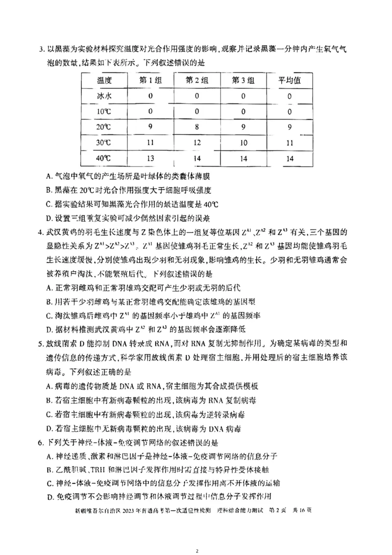 理综试卷公众号：一枚试卷君_05高考化学_高考模拟题_新高考_2023届新疆维吾尔自治区普通高考第一次适应性检测理科综合试题