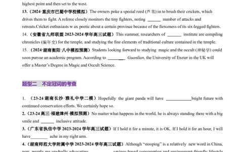 第02讲冠词（练习）（原卷版）_03高考英语_2025年新高考资料_一轮复习_2025年高考英语一轮复习讲练测（新教材新高考，含2024年高考真题）_语法