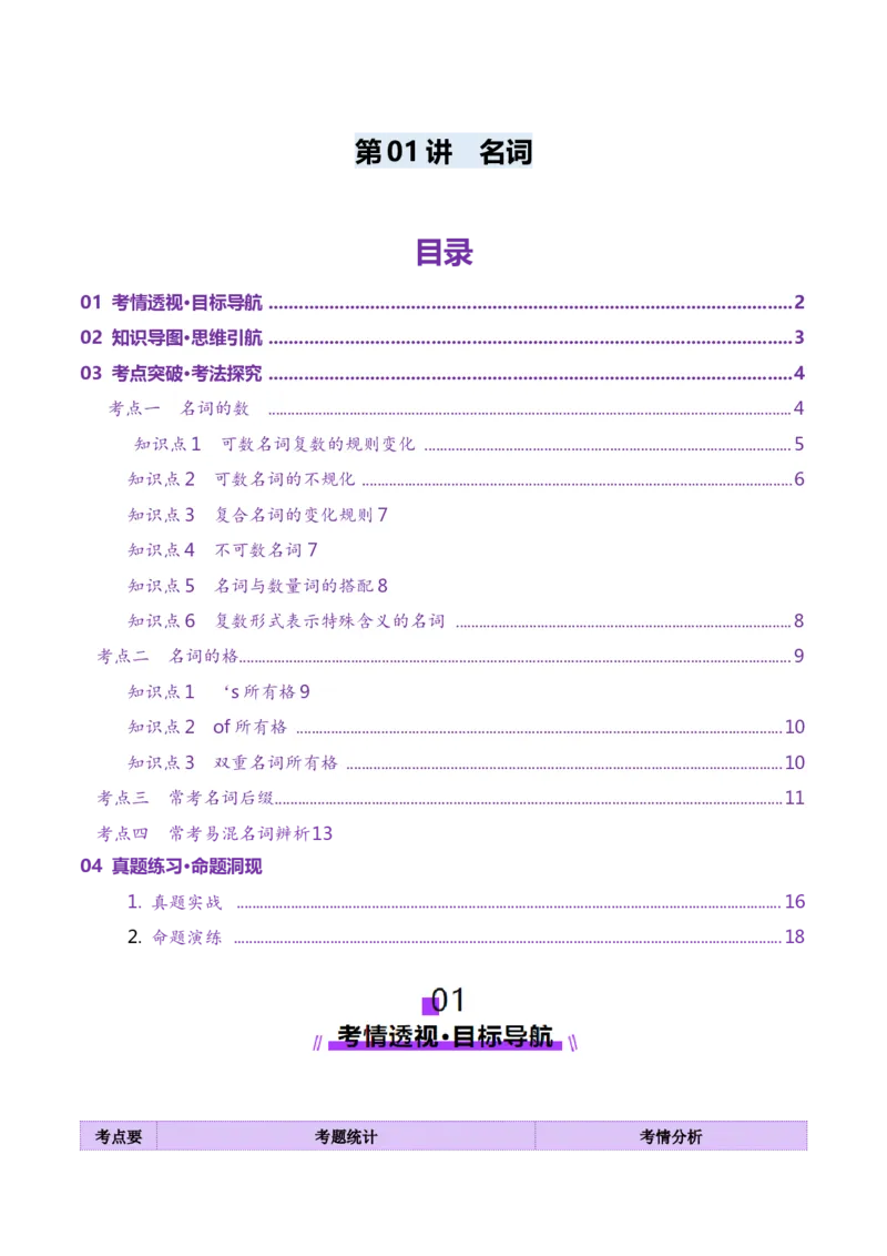 第01讲名词（讲义）（解析版）_03高考英语_2025年新高考资料_一轮复习_2025年高考英语一轮复习讲练测（新教材新高考，含2024年高考真题）_语法