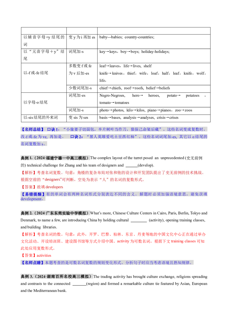 第01讲名词（讲义）（解析版）_03高考英语_2025年新高考资料_一轮复习_2025年高考英语一轮复习讲练测（新教材新高考，含2024年高考真题）_语法