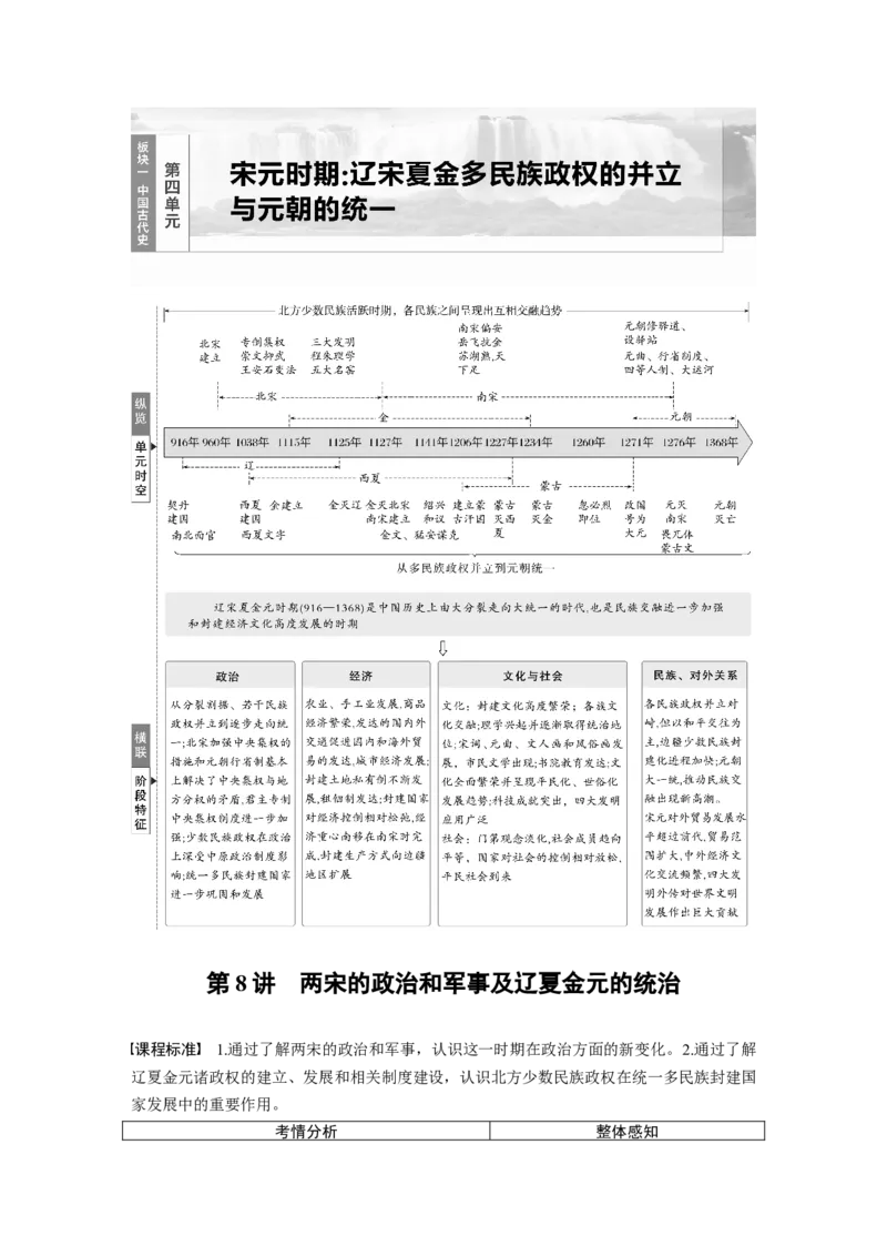 板块一　第四单元　第8讲　两宋的政治和军事及辽夏金元的统治_07高考历史_2025年新高考资料_一轮复习_2025高考大一轮复习历史（通史版）_配套word版文档板块一第2单元&mdash;板块四