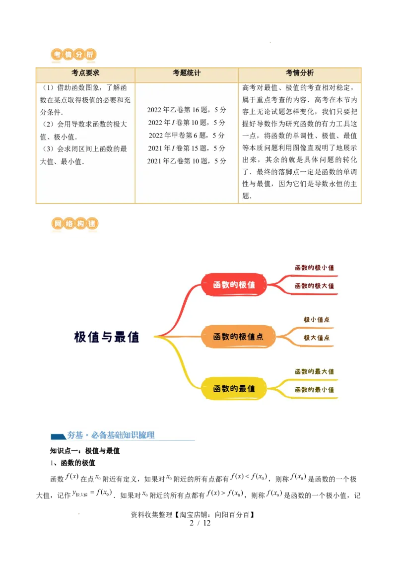 第03讲极值与最值（七大题型）（讲义）（原卷版）_02高考数学_新高考复习资料_2024年新高考资料_一轮复习资料_完2024年高考数学一轮复习讲练测(课件+讲义+练习)（新高考）