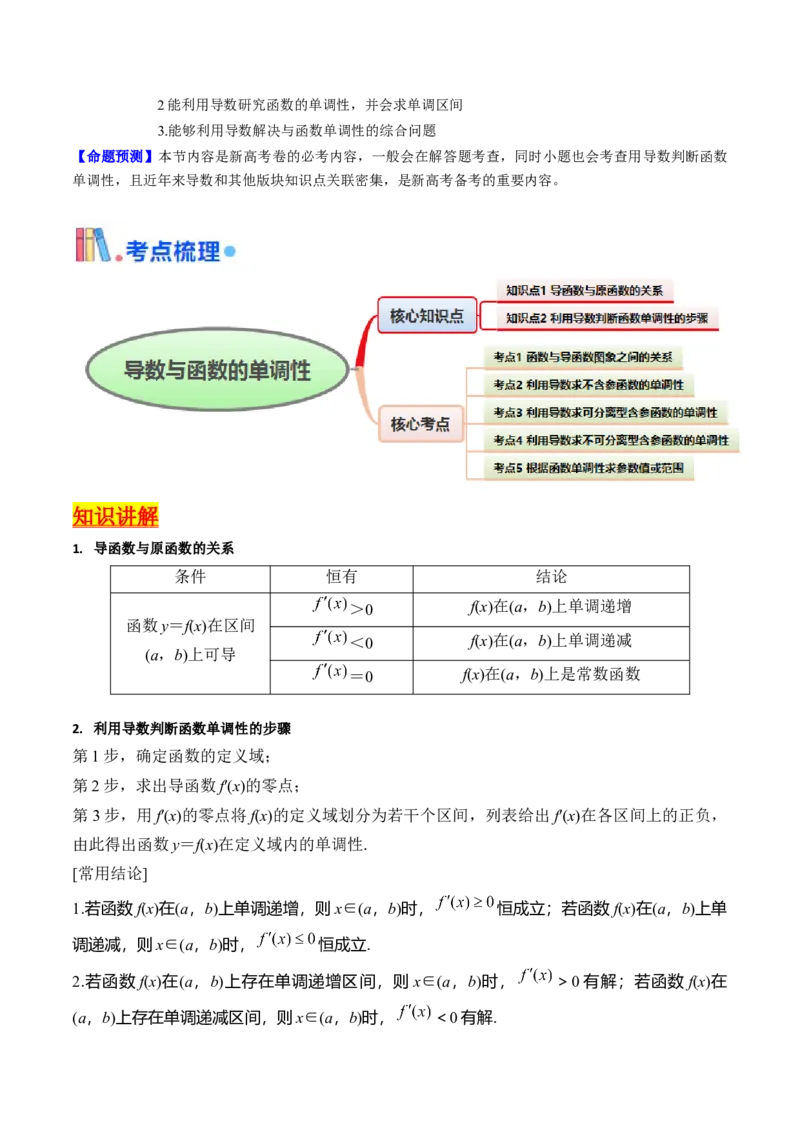 第02讲导数与函数的单调性（学生版）_2025年新高考资料_一轮复习_备战2025年高考数学一轮复习考点帮_备战2025年高考数学一轮复习考点帮（新高考通用）（完结）_第二部分专项讲义