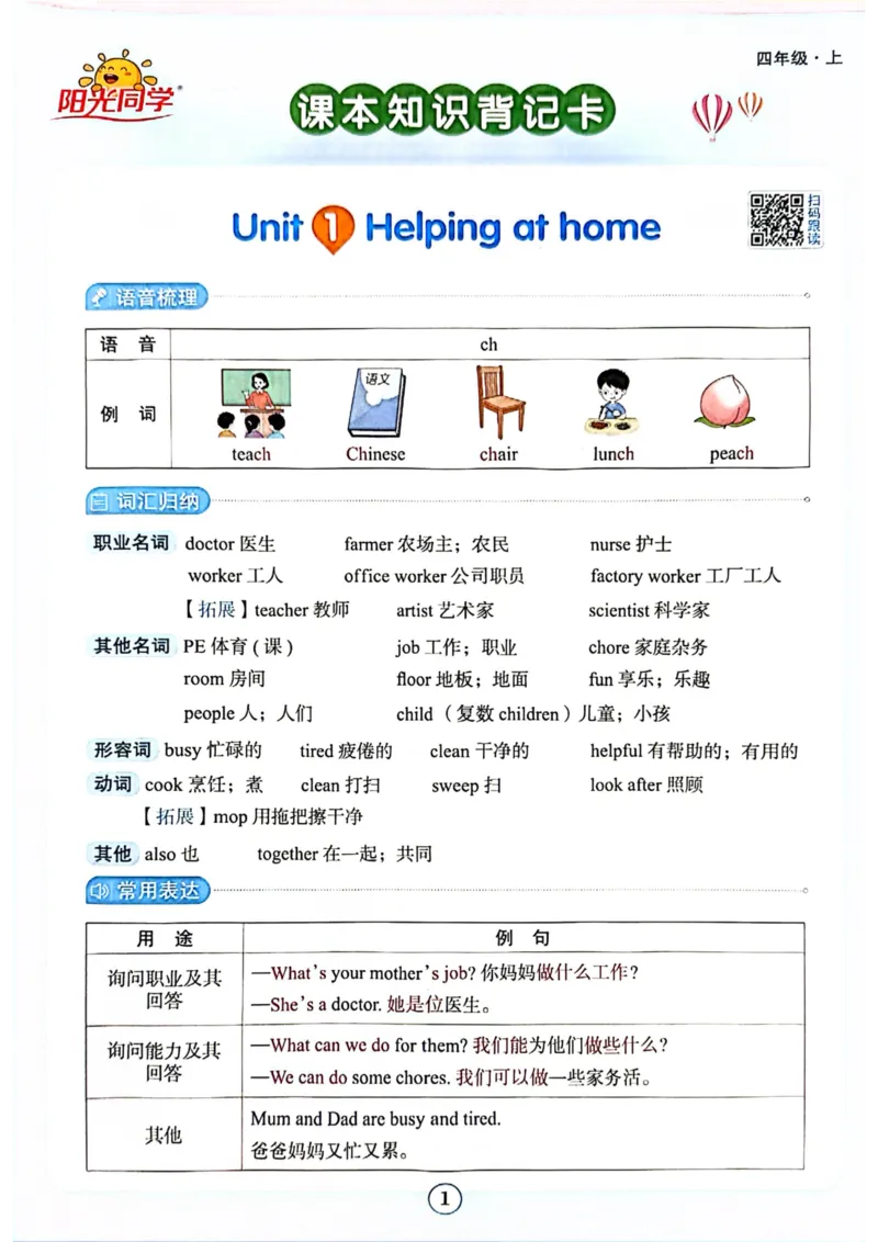 四年级2025秋季新版阳光同学提优训练知识背记卡_小学教辅2026新版+暑假衔接_25秋《阳光同学课时提优训练》英语人教版3-6年级_四年级