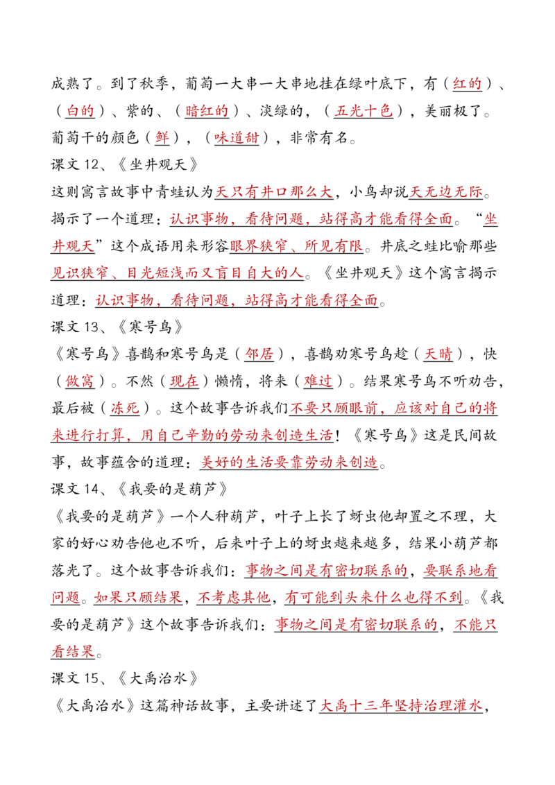 二年级上册语文全册（高频考点）梳理7.1(1)_小学1-6年级常用的上册资源汇总_二年级上册资料(1)