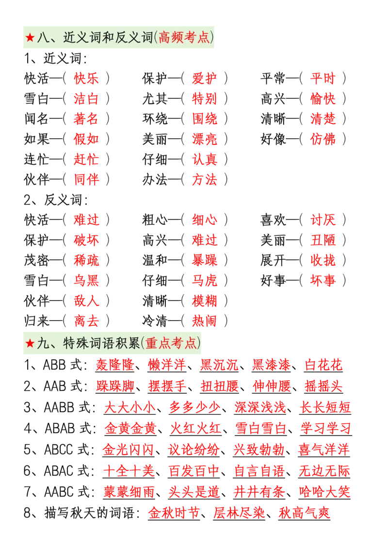 二（上）语文期中复习考点通关练习_小学1-6年级常用的上册资源汇总_二年级上册资料(1)