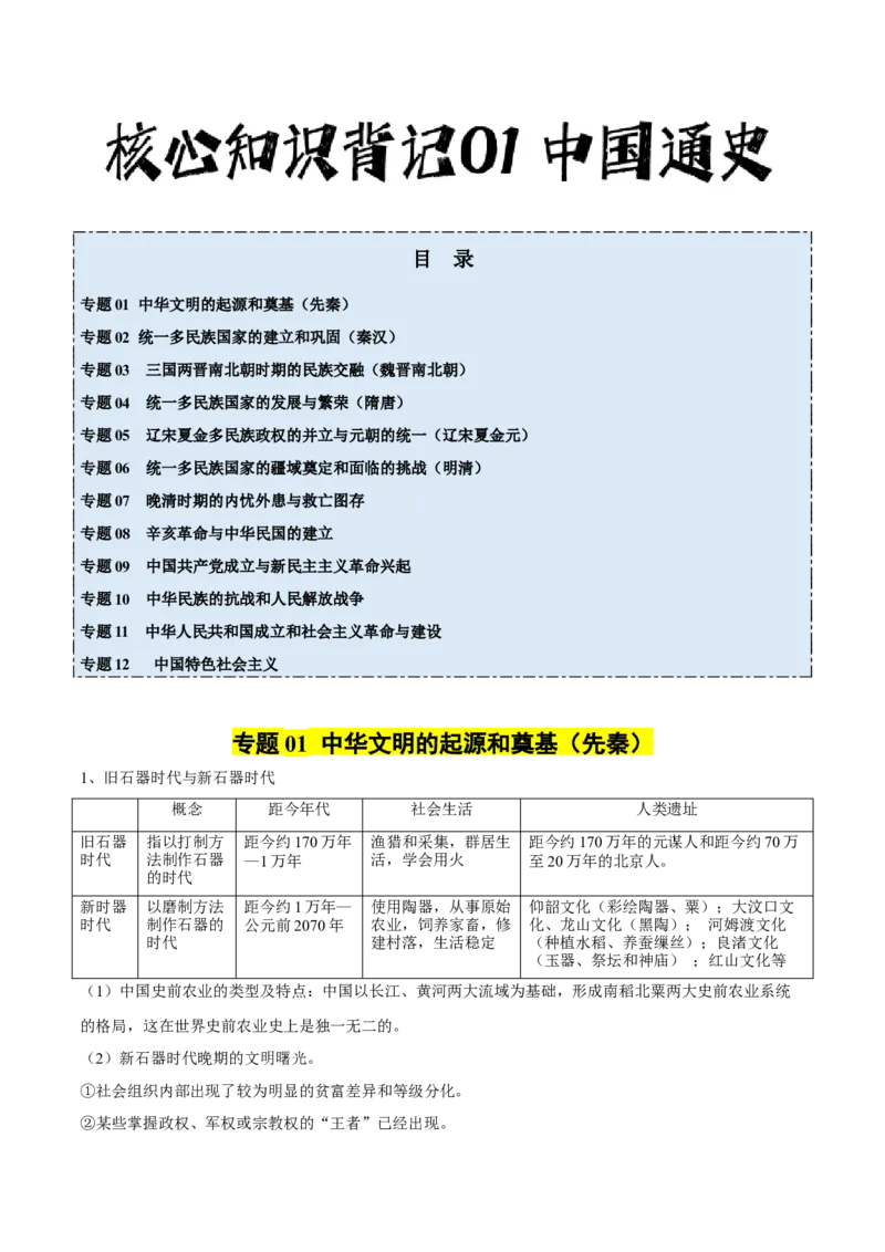 核心知识背记01中国通史-备战2025年高考历史一轮复习考点帮（新高考通用）_07高考历史_2025年新高考资料_一轮复习_备战2025年高考历史一轮复习考点帮（新高考通用）