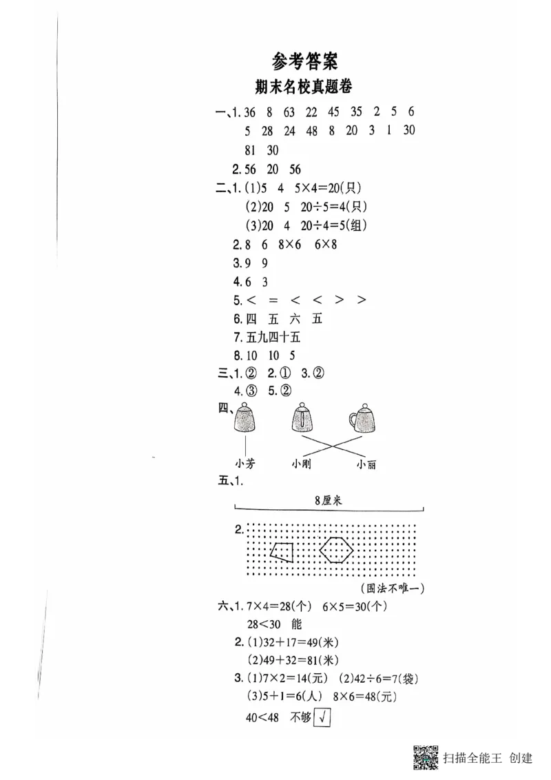 二年级期末数学人教版_小学1-6年级常用的上册资源汇总_二年级上册资料(1)