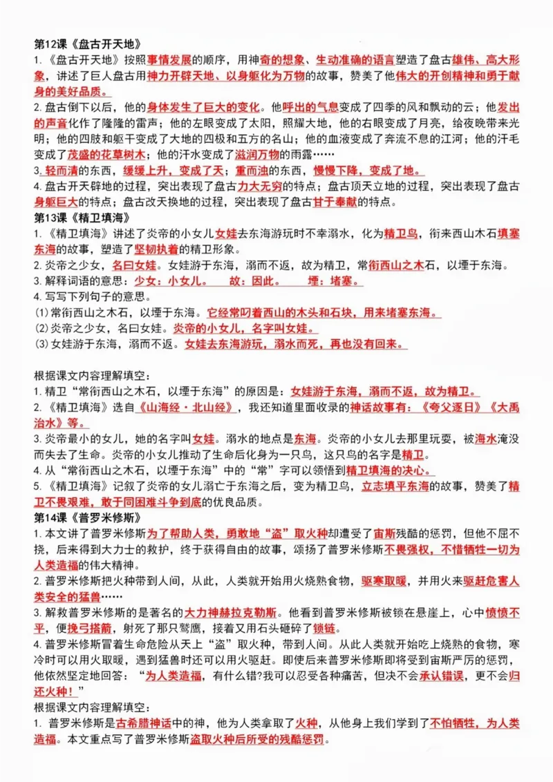 四年级上册1-8单元语文课文重点内容梳理(1)_小学1-6年级常用的上册资源汇总_四年级上册资料(1)