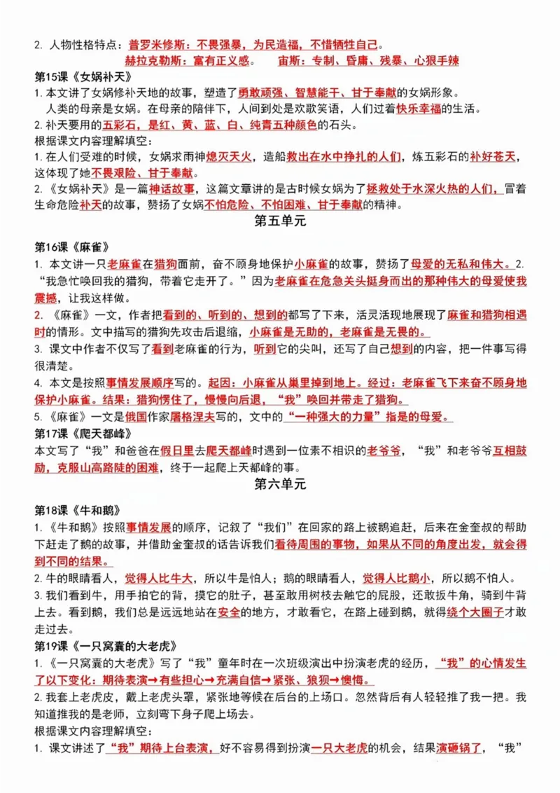 四年级上册1-8单元语文课文重点内容梳理(1)_小学1-6年级常用的上册资源汇总_四年级上册资料(1)