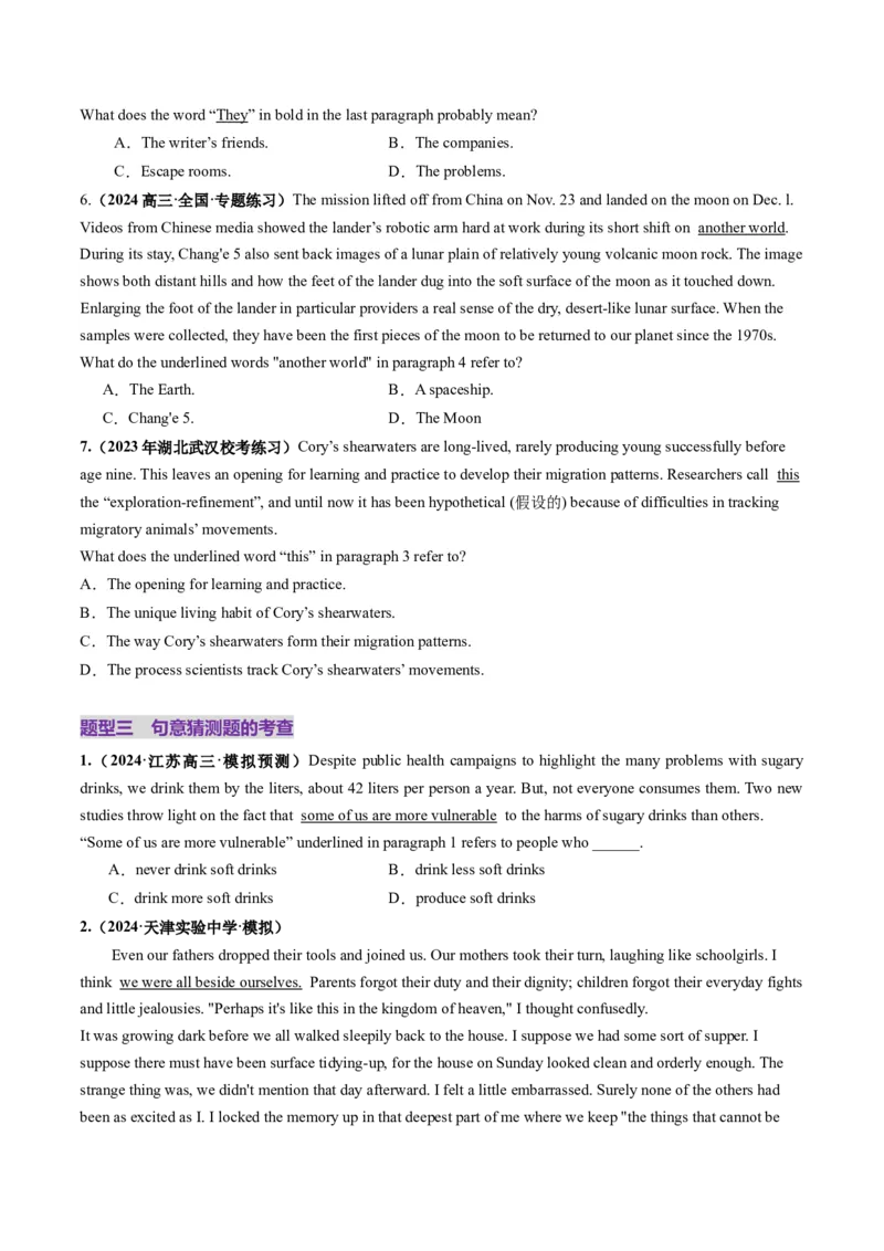 第03讲词义猜测题（练习）（原卷版）_03高考英语_2025年新高考资料_一轮复习_2025年高考英语一轮复习讲练测（新教材新高考，含2024年高考真题）_阅读